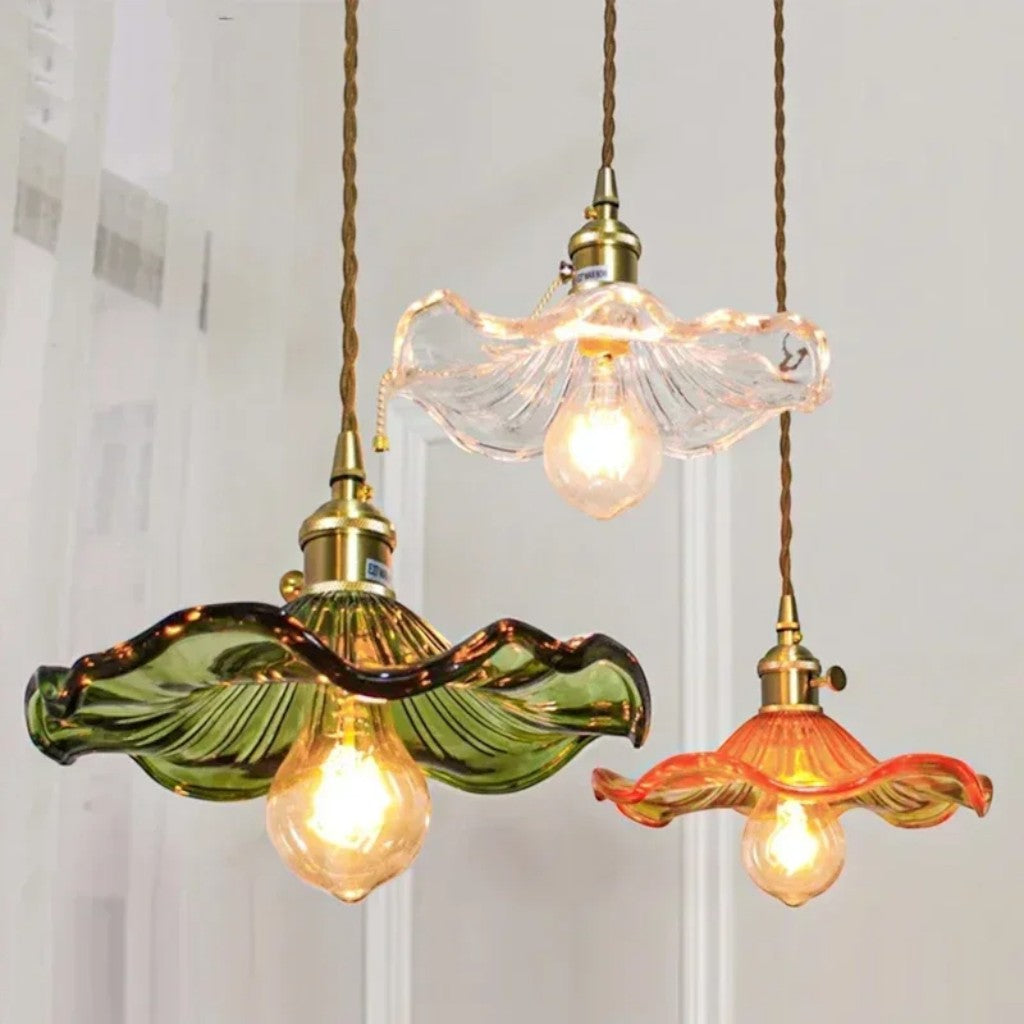 Glass Hibiscus Flower Pendant Light